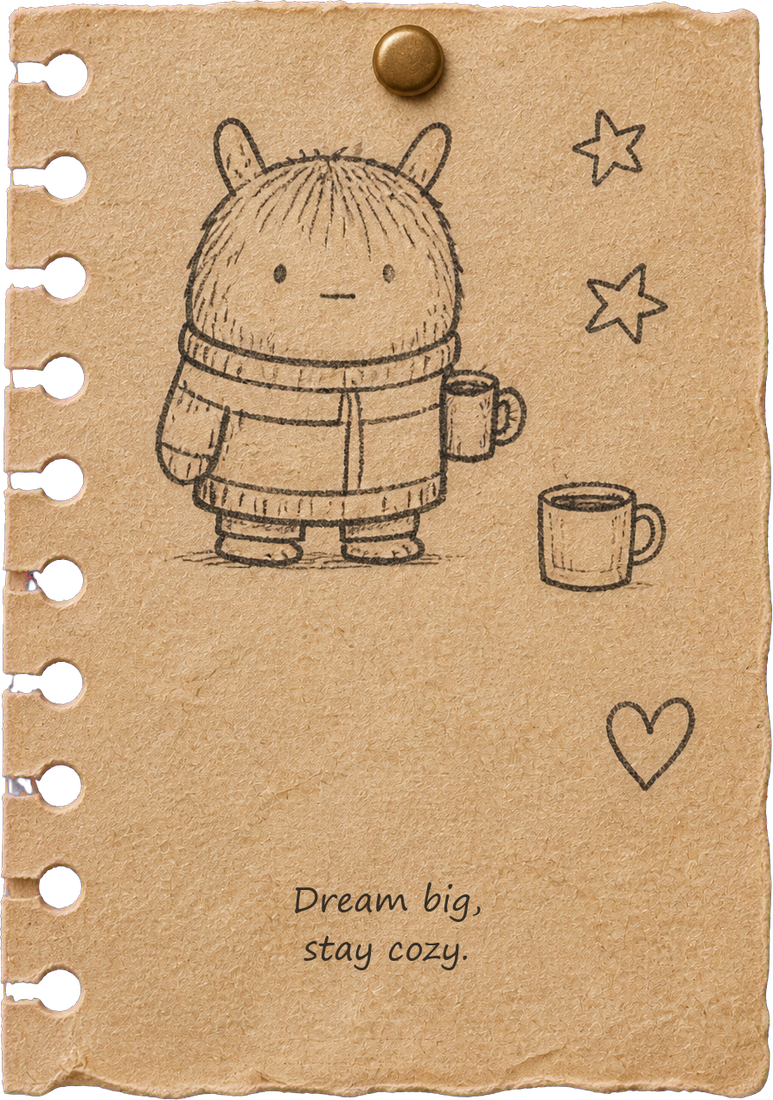 A handmade note: Dream big, stay cozy